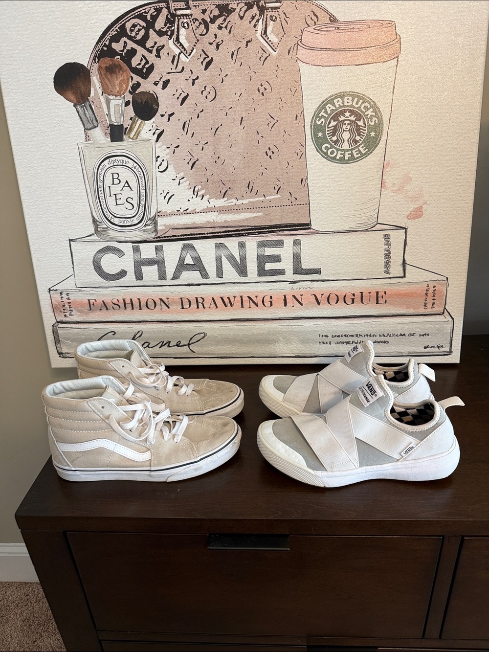 Vans  Neutral Beige and White High-Top & Slip-On Sneaker Pair